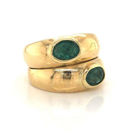 Stacked Oval Cut Emerald Cocktail Ring in 18k Yellow Gold