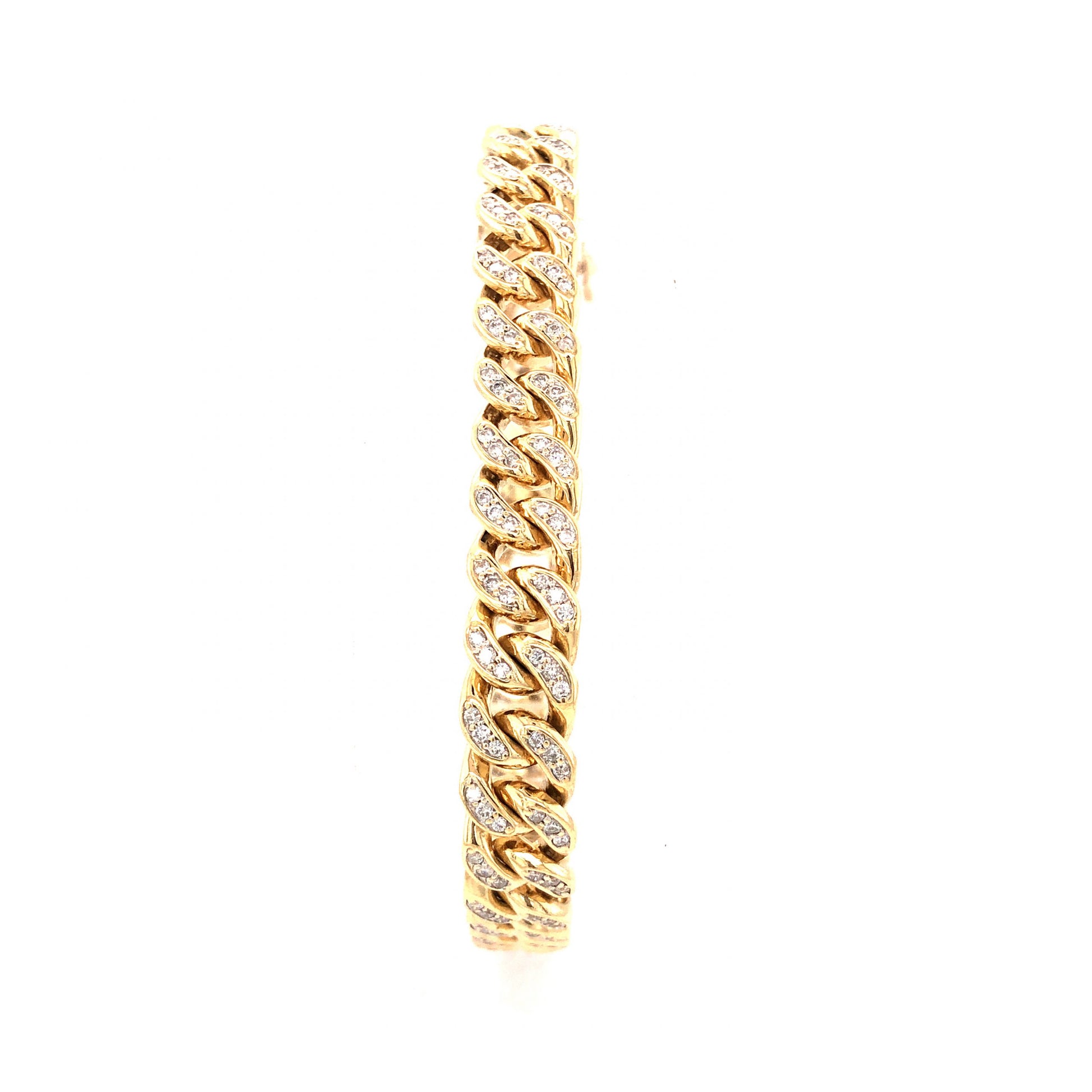 Pave Diamond Chain Link Bracelet in 14k Yellow GoldComposition: PlatinumTotal Diamond Weight: 2.16 ctTotal Gram Weight: 39.4 gInscription: 14k CAL