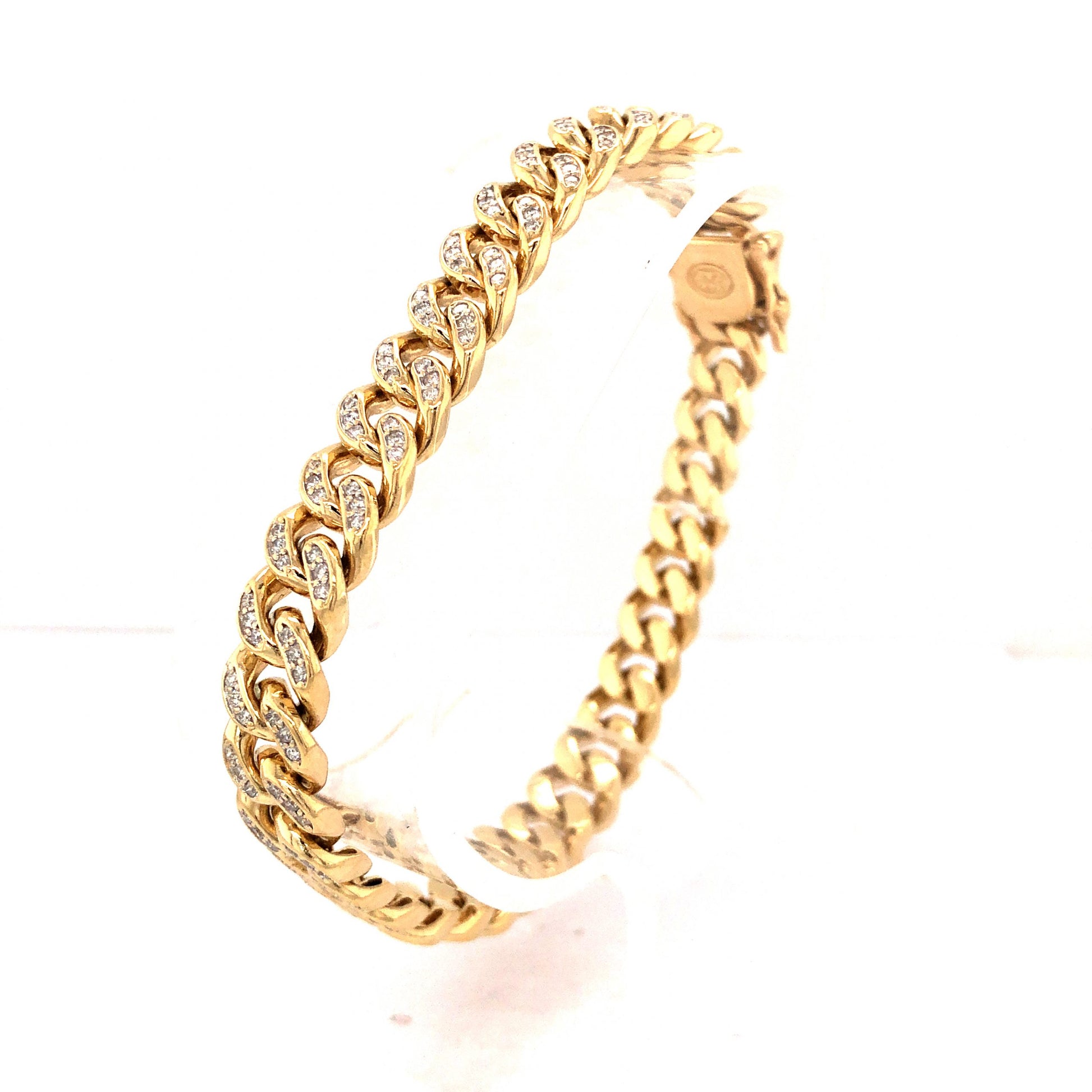Pave Diamond Chain Link Bracelet in 14k Yellow GoldComposition: PlatinumTotal Diamond Weight: 2.16 ctTotal Gram Weight: 39.4 gInscription: 14k CAL