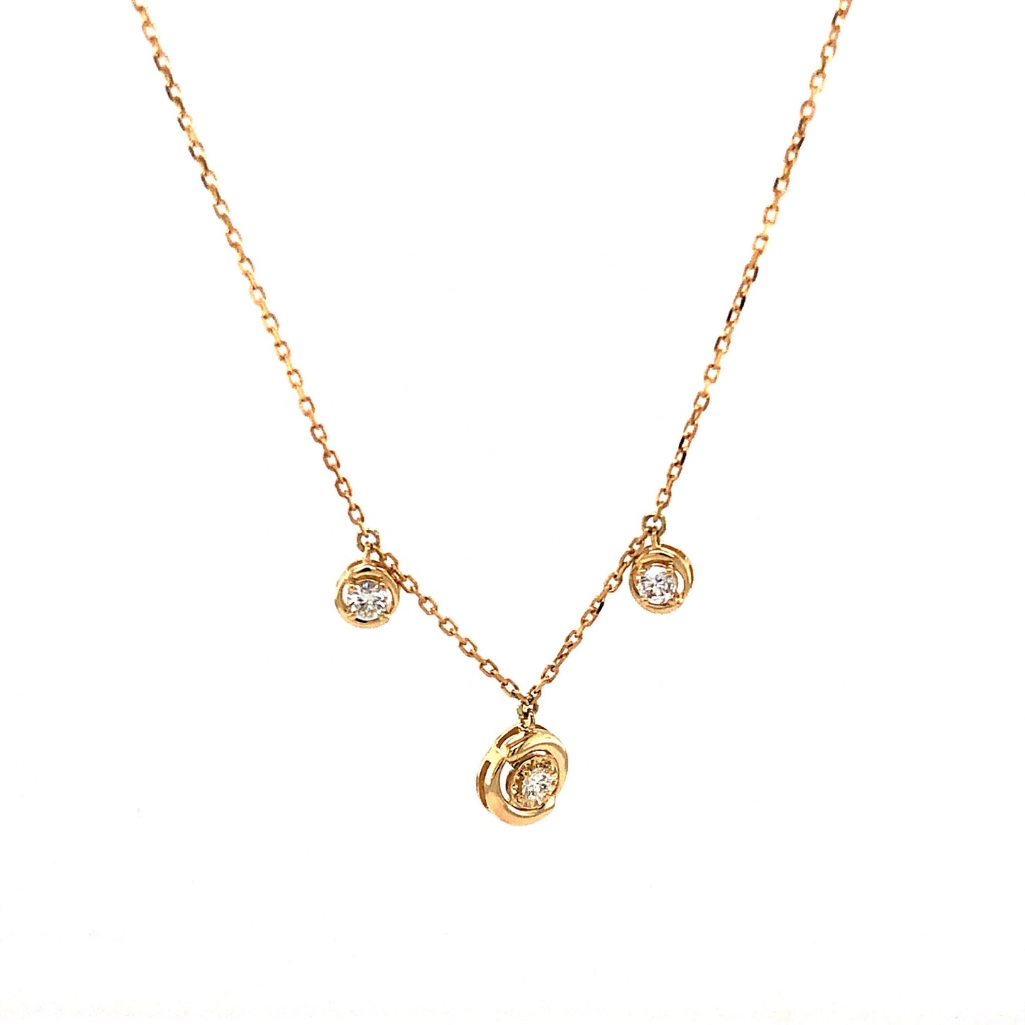 Three Stone Diamond Pendant Necklace in 14k Yellow Gold