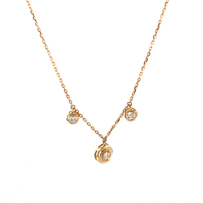 Three Stone Diamond Pendant Necklace in 14k Yellow Gold