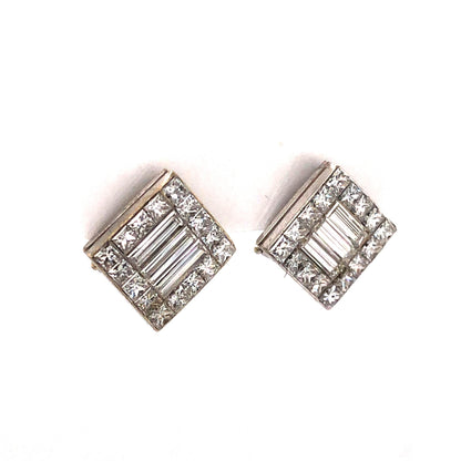 Square Diamond Earring Studs in 18k White Gold