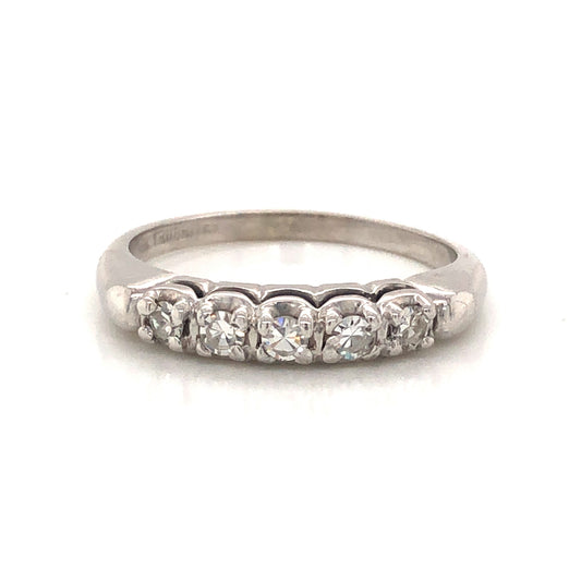 Mid-Century .30 Single Cut Diamond Wedding Band in 14k White Gold