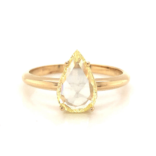 Solitaire Pear Rose Cut Yellow Diamond Engagement Ring in 14k