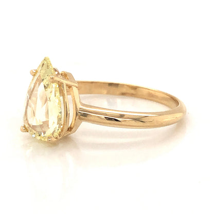 Solitaire Pear Rose Cut Yellow Diamond Engagement Ring in 14k