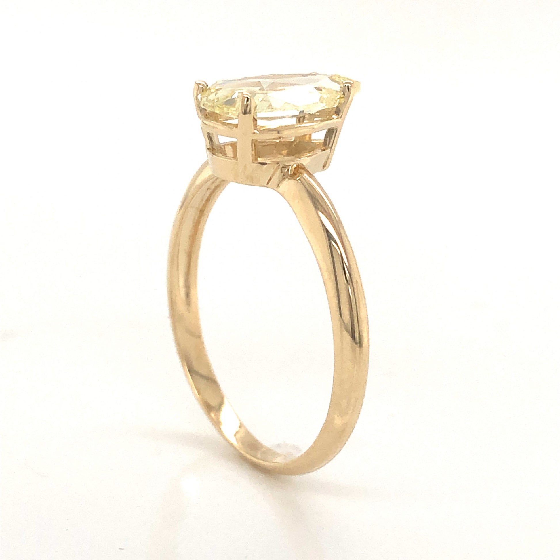 Solitaire Pear Rose Cut Yellow Diamond Engagement Ring in 14k