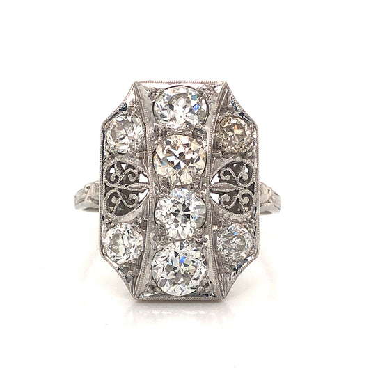 2.32 Art Deco Diamond Filigree Cocktail Ring in Platinum