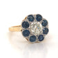 Victorian Sapphire Halo Diamond Engagement Ring in 18k & Platinum