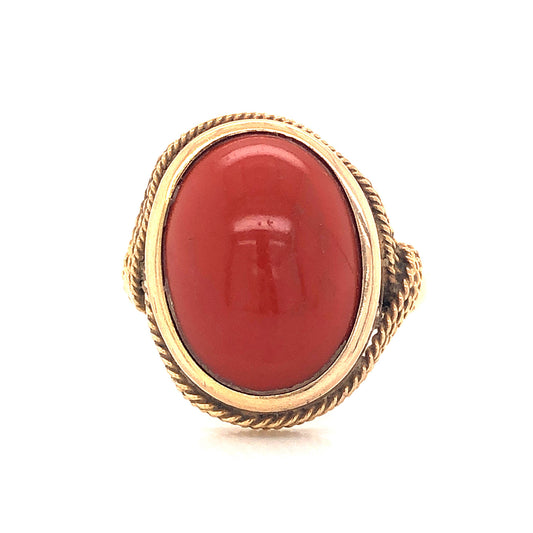 Mid-Century Coral Cocktail Ring in 18k Yellow Gold