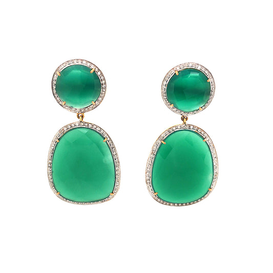 Green Onyx & Diamond Vermeil Earrings