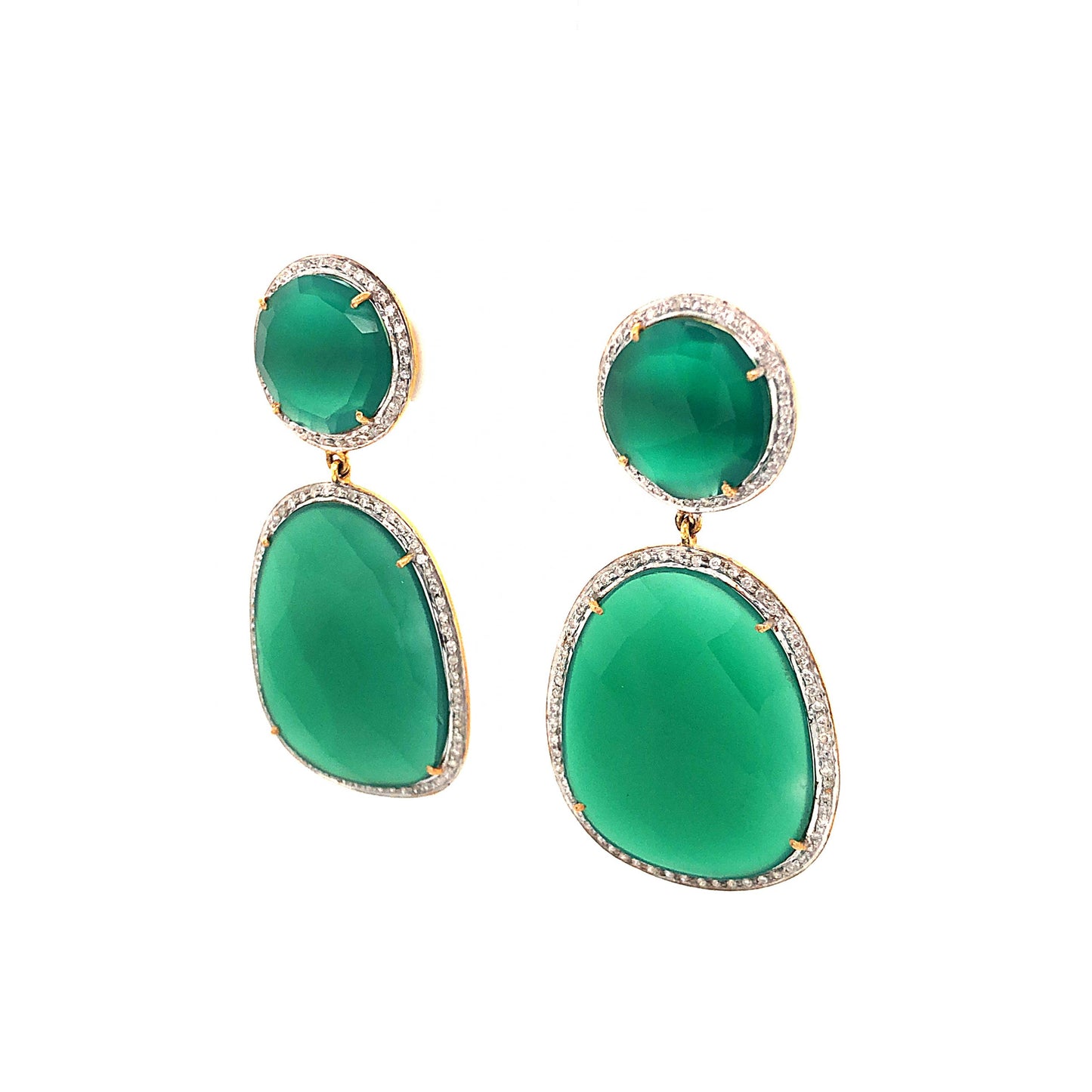 Green Onyx & Diamond Vermeil Earrings