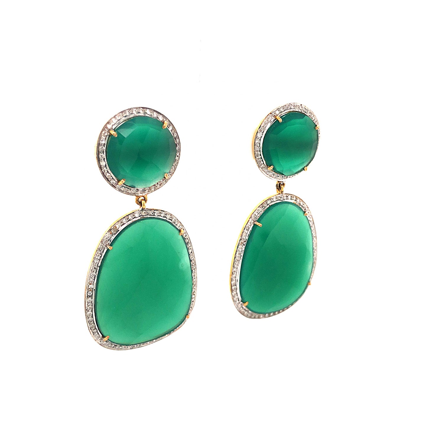 Green Onyx & Diamond Vermeil Earrings