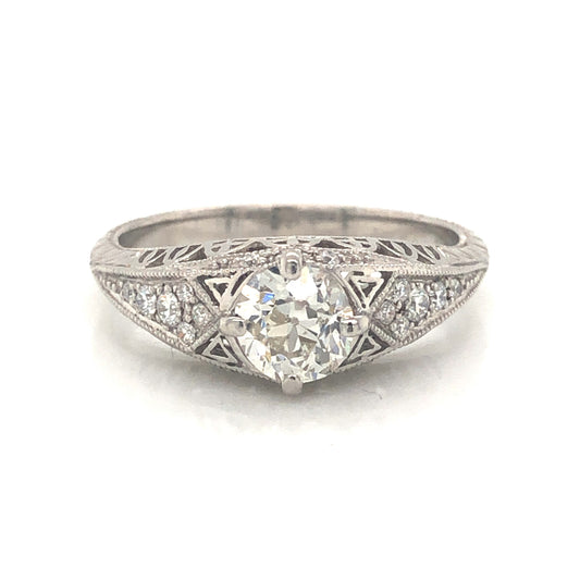 .68 Old European Cut Diamond Filigree Engagement Ring in Platinum