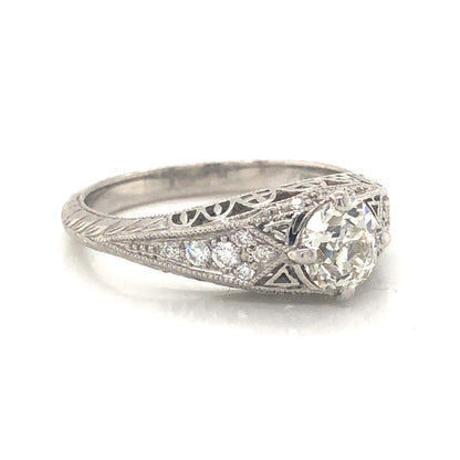 .68 Old European Cut Diamond Filigree Engagement Ring in Platinum