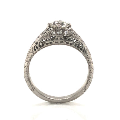 .68 Old European Cut Diamond Filigree Engagement Ring in Platinum