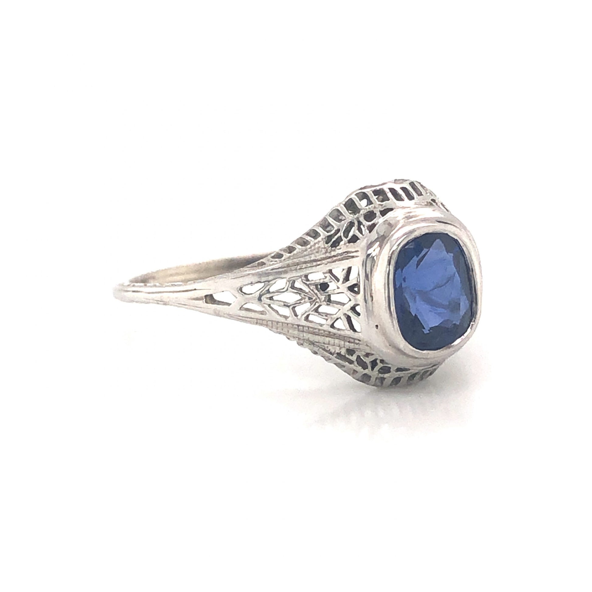 Art Deco Filigree Sapphire Engagement Ring in 14k & Platinum