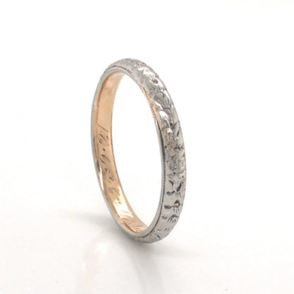 2.6mm Antique Engraved Wedding Band in 18k White & Yellow Gold