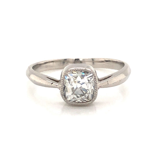 Antique Cushion Cut Diamond Engagement Ring in 18k White Gold