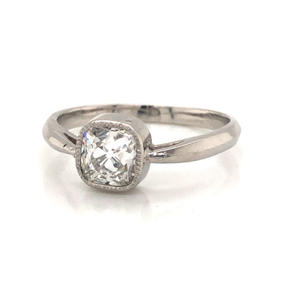 Antique Cushion Cut Diamond Engagement Ring in 18k White Gold