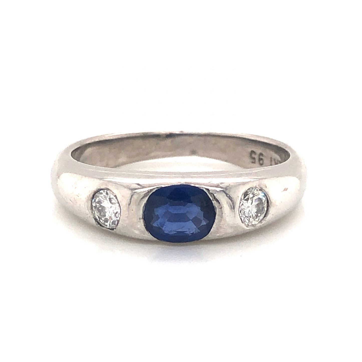Flush Set Sapphire & Diamond Engagement Ring in Platinum