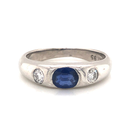 Flush Set Sapphire & Diamond Engagement Ring in Platinum