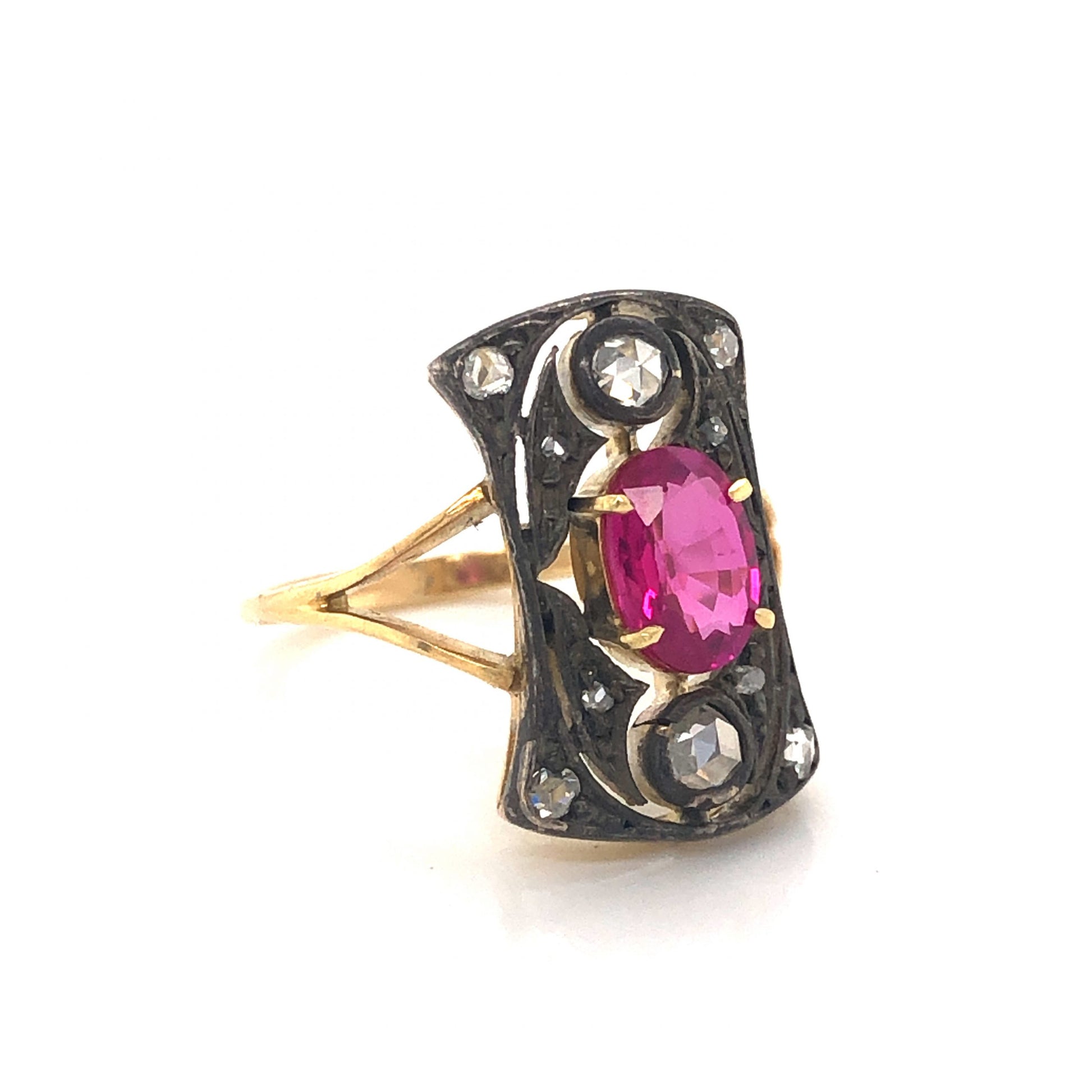 Georgian Ruby & Diamond Ring in Sterling Silver & 14k