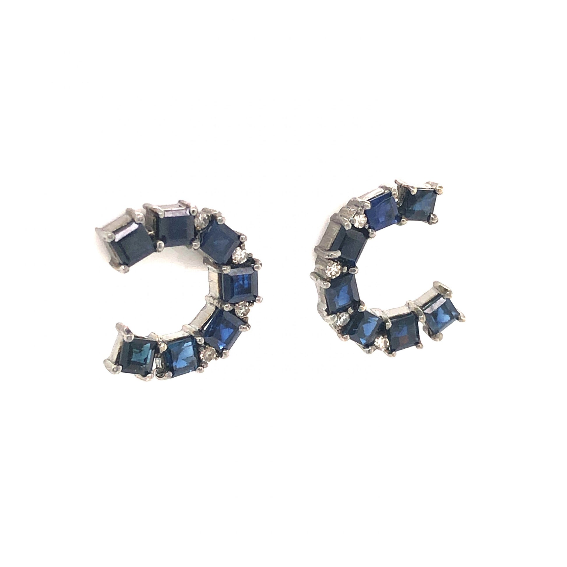 Curved Sapphire & Diamond Stud Earrings in Sterling SilverComposition: 14 Karat Yellow Gold/Sterling SilverTotal Diamond Weight: .096 ctTotal Gram Weight: 3.4 gInscription: 1/20 14K G.F.
