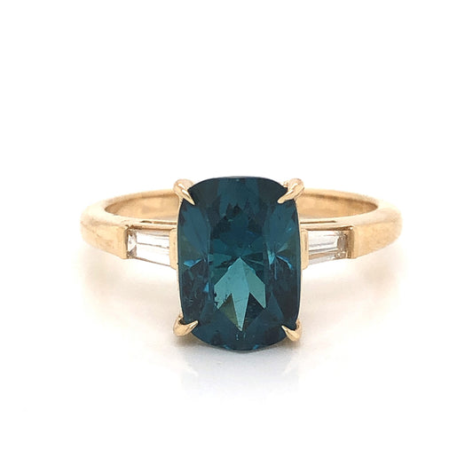 Indicolite Tourmaline Engagement Ring in 14k Yellow Gold