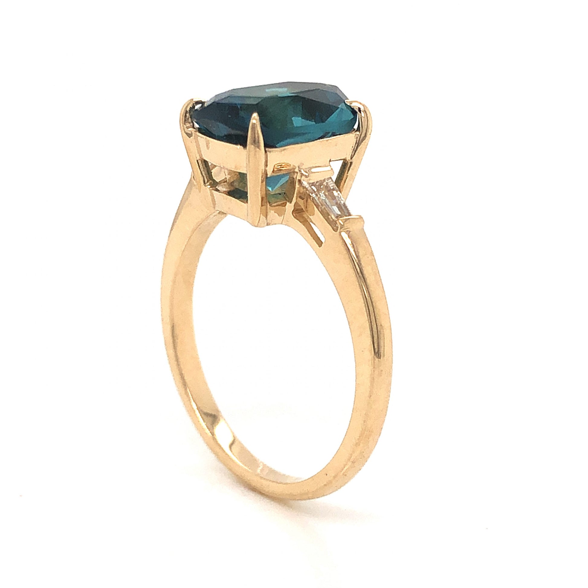 Indicolite Tourmaline Engagement Ring in 14k Yellow Gold