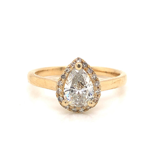 Pear Cut Diamond Halo Engagement Ring in 14k Yellow Gold