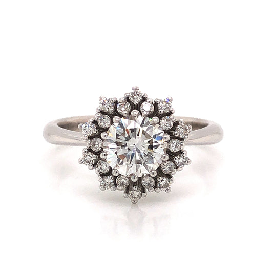 Floral Halo Diamond Engagement Ring in 14k White Gold
