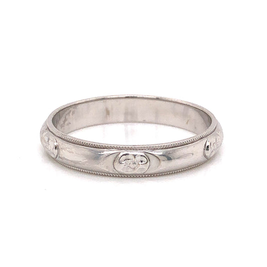 Men's 4mm Art Deco Wedding Band in 14k White Gold