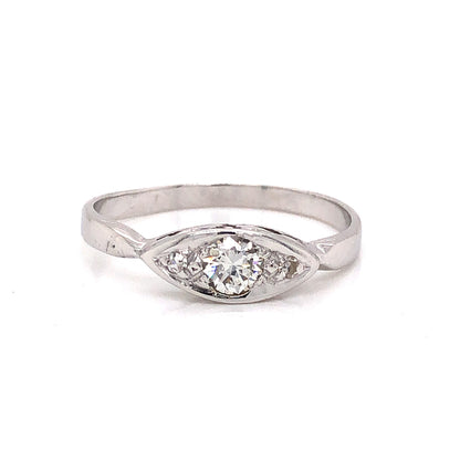 Antique Marquise Shaped Diamond Engagement Ring in 14k White Gold