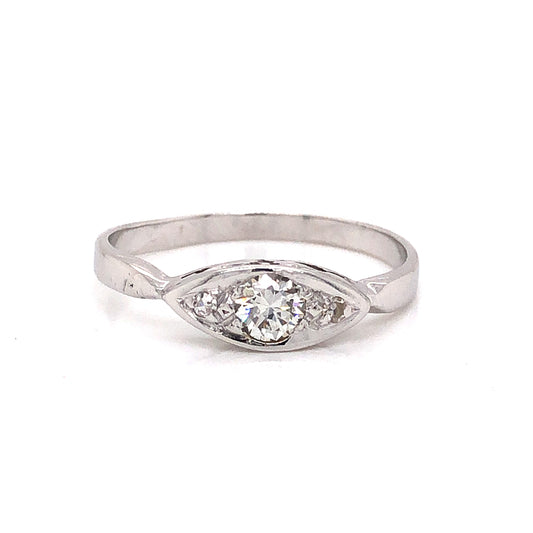 Antique Marquise Shaped Diamond Engagement Ring in 14k White Gold