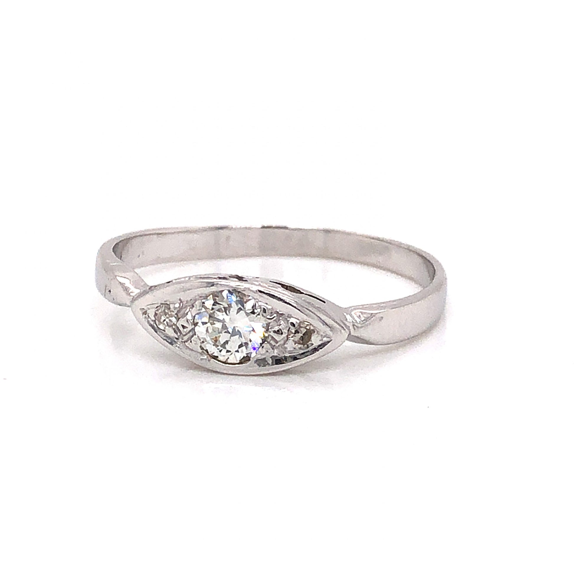 Antique Marquise Shaped Diamond Engagement Ring in 14k White GoldComposition: Platinum Ring Size: 7.25 Total Diamond Weight: .28ct Total Gram Weight: 2.0 g