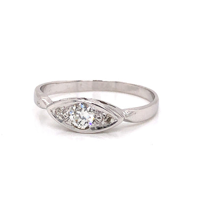 Antique Marquise Shaped Diamond Engagement Ring in 14k White Gold