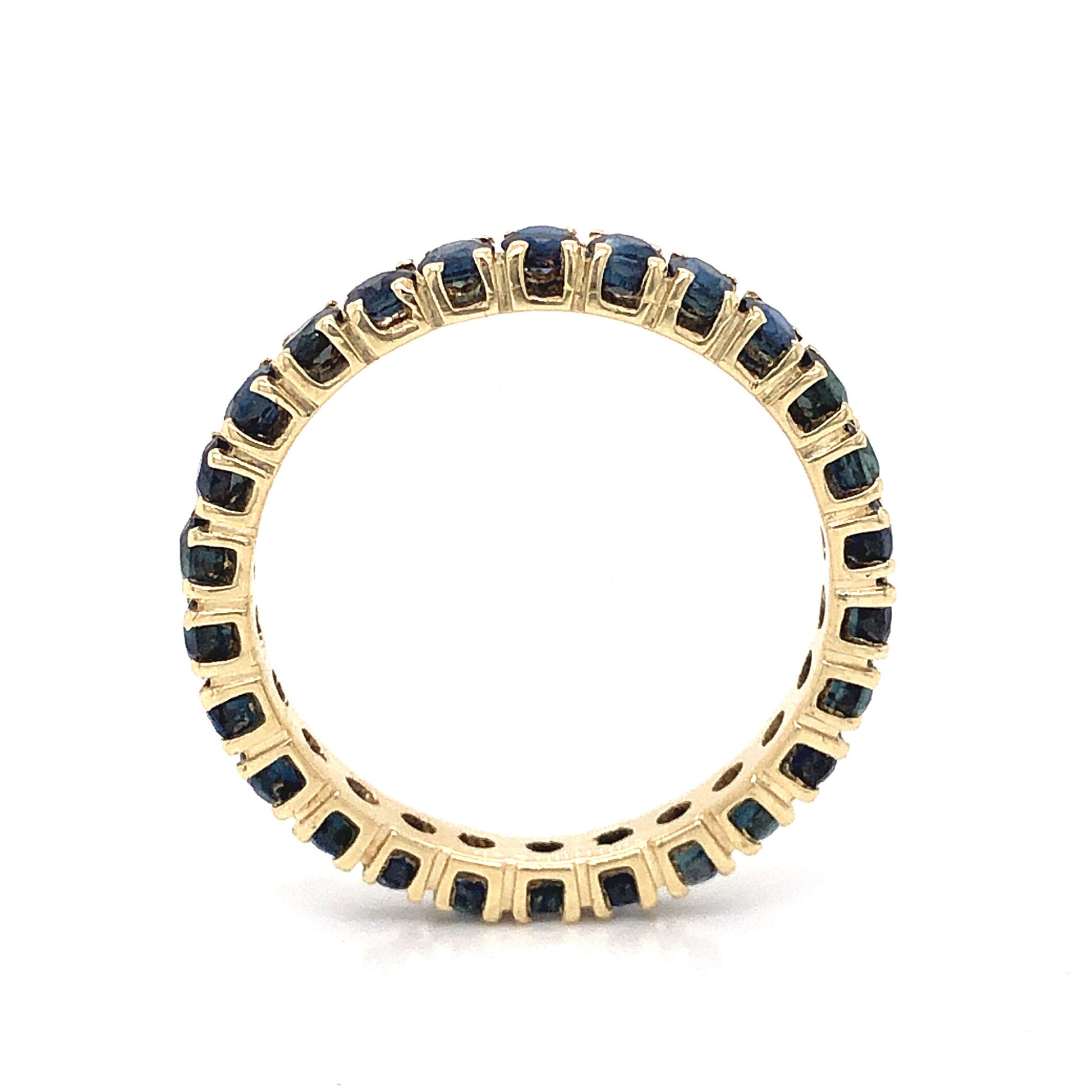 Round Sapphire Eternity Wedding Band in 14k Yellow GoldComposition: PlatinumRing Size: 6.75Total Gram Weight: 2.4 gInscription: 14k