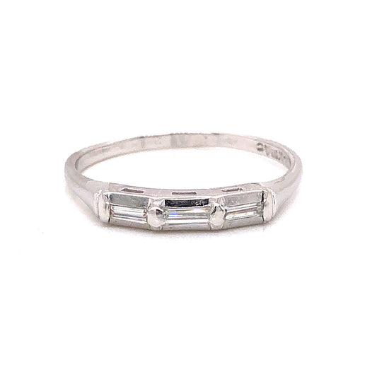 Three Stone Baguette Diamond Wedding Band in 14k White Gold