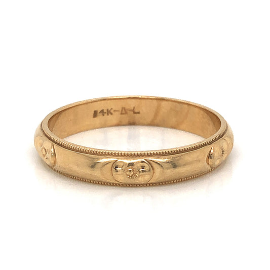 Men's Mid-Century Orange Blossom Wedding Band in 14k Yellow Gold