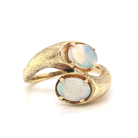 Victorian Toi Et Moi Opal Cocktail Ring in 14k Yellow Gold