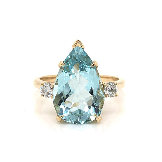 Pear Cut Aquamarine Engagement Ring in 14k Yellow Gold