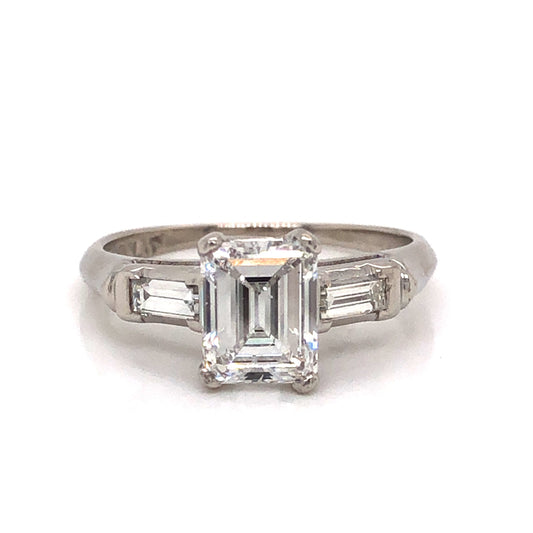 .97 Emerald Cut Art Deco Diamond Engagement Ring in Platinum