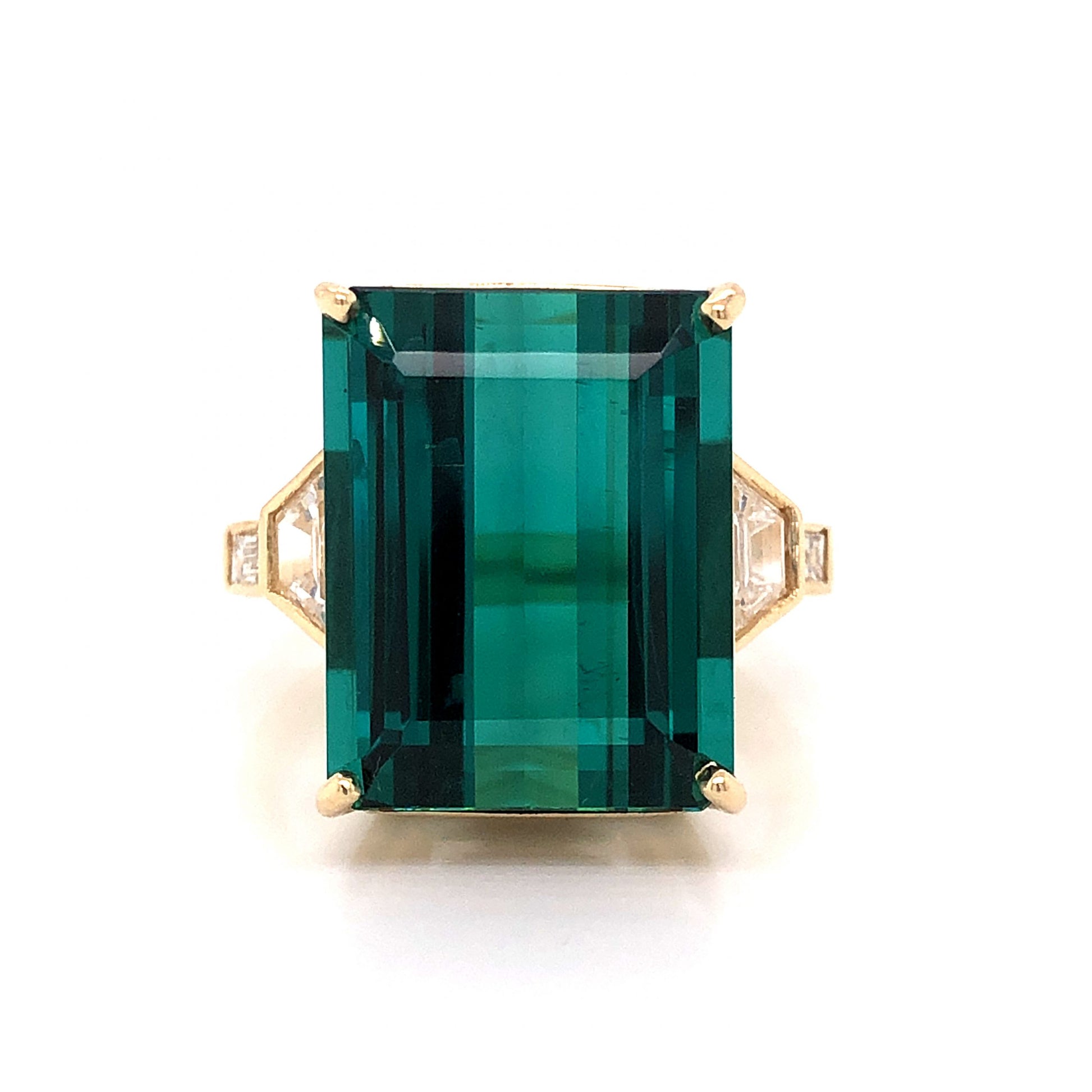 Indicolite Tourmaline & Diamond Cocktail Ring in 14k Yellow Gold