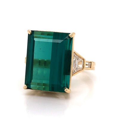 Indicolite Tourmaline & Diamond Cocktail Ring in 14k Yellow Gold