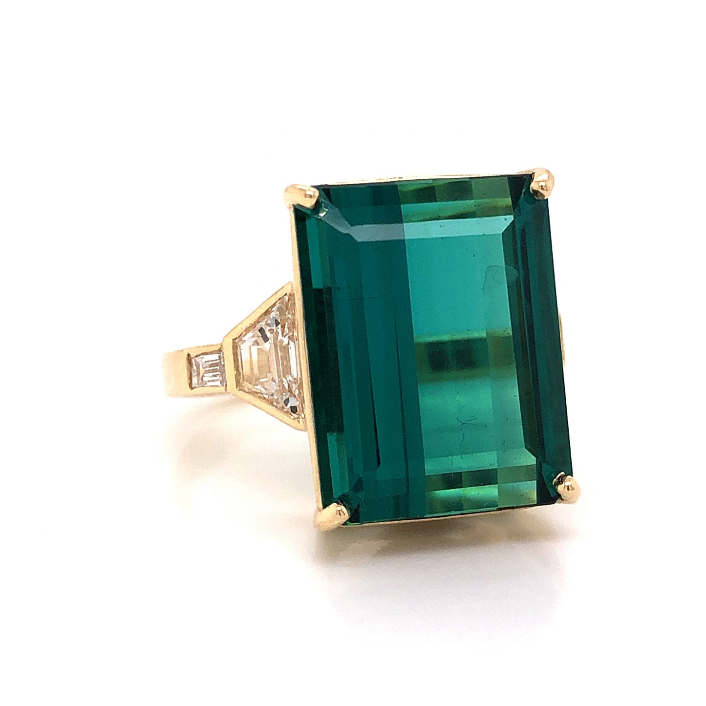 Indicolite Tourmaline & Diamond Cocktail Ring in 14k Yellow Gold