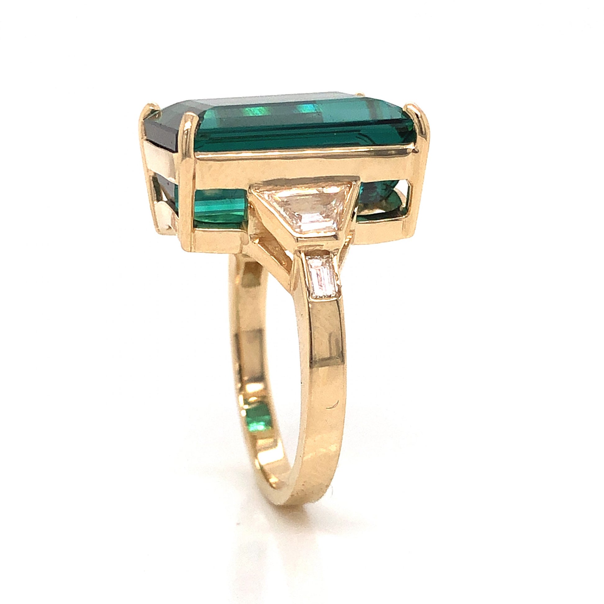 Indicolite Tourmaline & Diamond Cocktail Ring in 14k Yellow GoldComposition: PlatinumRing Size: 6.75Total Diamond Weight: .70 ctTotal Gram Weight: 8.1 gInscription: 14k