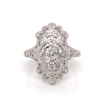 Art Deco Inspired Diamond Filigree Cocktail Ring in 14k White Gold