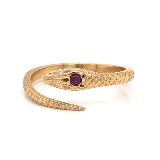 Victorian Ruby Snake Ring in 14k Yellow Gold