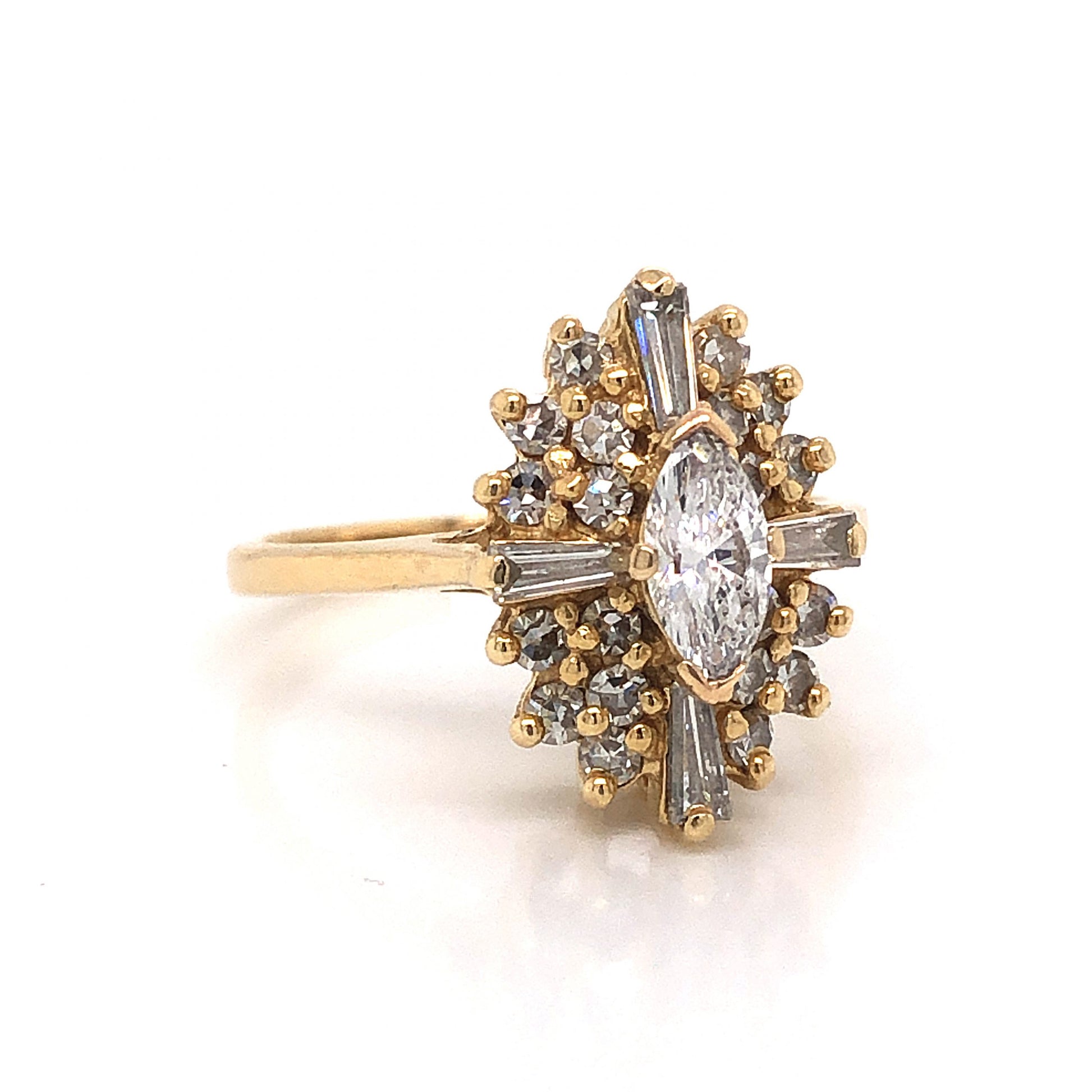 Cluster Halo Marquise Cut Diamond Engagement Ring in 14k