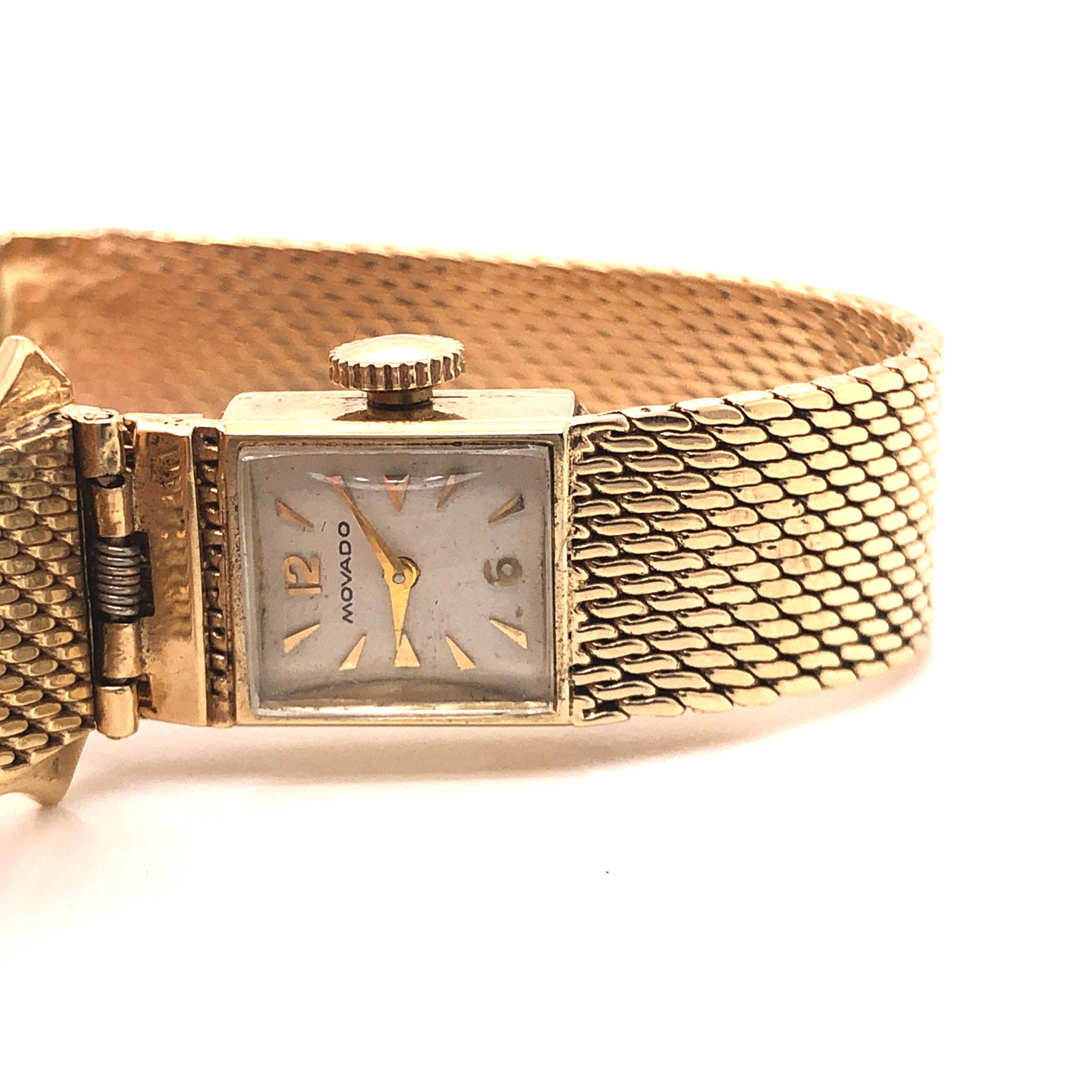 Mid Century Movado Buckle Watch Bracelet in 14k Yellow Gold